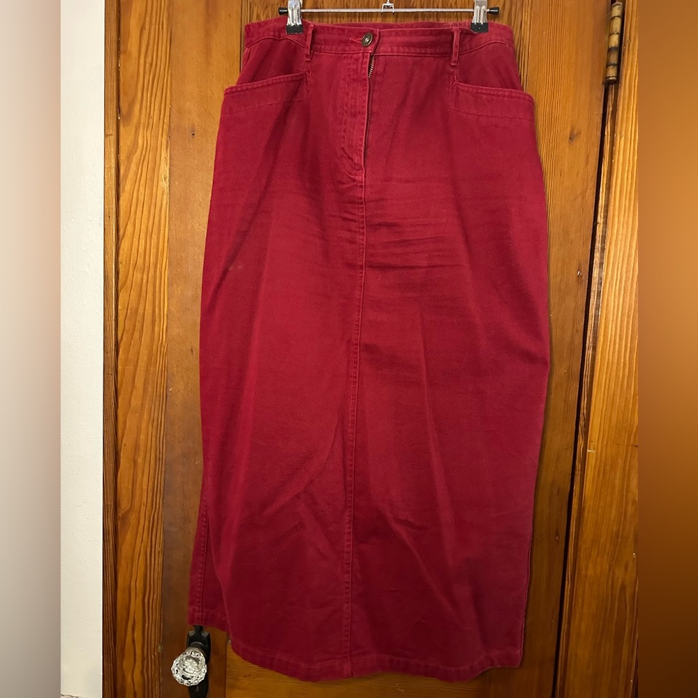 Red Denim Maxi Skirt